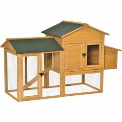 PawHut Poulailler Cottage Cage à Poules Sur Pied Dim. 168L X 75l X 103H Cm Multi-équipement Bois Sapin Pré-huilé