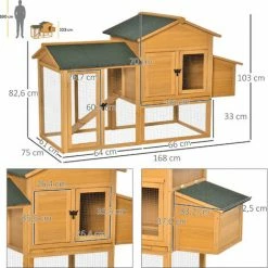 PawHut Poulailler Cottage Cage à Poules Sur Pied Dim. 168L X 75l X 103H Cm Multi-équipement Bois Sapin Pré-huilé -PawHut Soldes Boutique 56842172 3