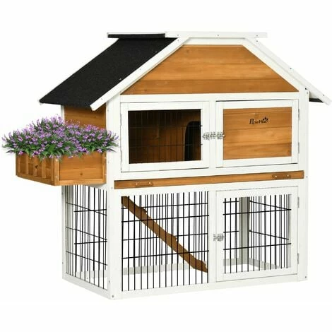PawHut Clapier à lapin cage à lapin 2 étages - 3 portes verrouillables, plateau excrément, rampe, jardinière - dim. 123L x 58l x 106H cm - sapin métal PawHut Clapier à Lapin Cage à Lapin 2 étages - 3 Portes Verrouillables, Plateau Excrément, Rampe, Jardinière - Dim. 123L X 58l X 106H Cm - Sapin Métal -PawHut Soldes Boutique 56842178 1