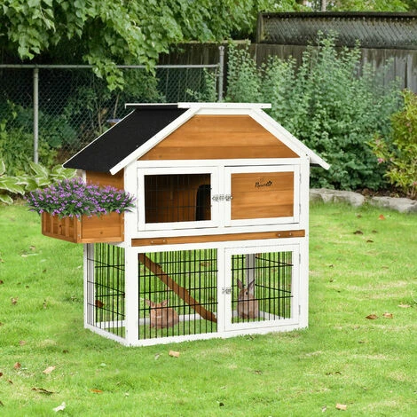 PawHut Clapier à lapin cage à lapin 2 étages - 3 portes verrouillables, plateau excrément, rampe, jardinière - dim. 123L x 58l x 106H cm - sapin métal PawHut Clapier à Lapin Cage à Lapin 2 étages - 3 Portes Verrouillables, Plateau Excrément, Rampe, Jardinière - Dim. 123L X 58l X 106H Cm - Sapin Métal -PawHut Soldes Boutique 56842178 2
