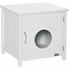 PawHut Maison De Toilette Pour Chat Sur Pied Design Rainuré Porte Entrée Poignée Métal MDF Blanc - Blanc -PawHut Soldes Boutique 57125683 1