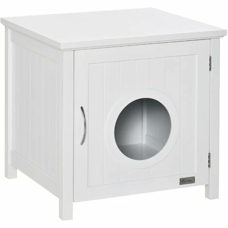 PawHut Maison de toilette pour chat sur pied design rainuré porte entrée poignée métal MDF blanc - Blanc PawHut Maison De Toilette Pour Chat Sur Pied Design Rainuré Porte Entrée Poignée Métal MDF Blanc - Blanc -PawHut Soldes Boutique 57125683 1