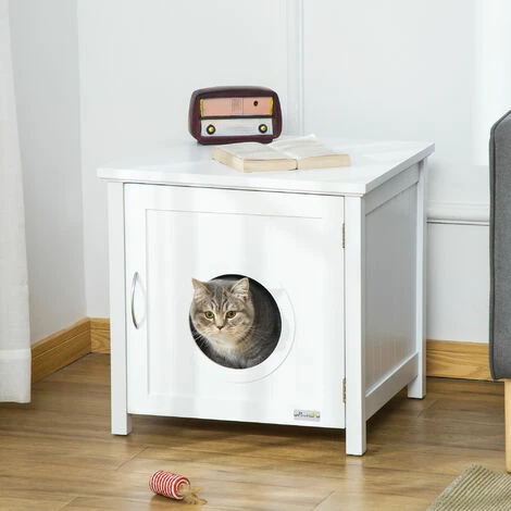 PawHut Maison de toilette pour chat sur pied design rainuré porte entrée poignée métal MDF blanc - Blanc PawHut Maison De Toilette Pour Chat Sur Pied Design Rainuré Porte Entrée Poignée Métal MDF Blanc - Blanc -PawHut Soldes Boutique 57125683 2
