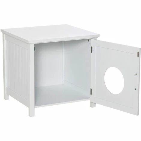PawHut Maison de toilette pour chat sur pied design rainuré porte entrée poignée métal MDF blanc - Blanc PawHut Maison De Toilette Pour Chat Sur Pied Design Rainuré Porte Entrée Poignée Métal MDF Blanc - Blanc -PawHut Soldes Boutique 57125683 4