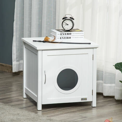 PawHut Maison de toilette pour chat sur pied design rainuré porte entrée poignée métal MDF blanc - Blanc PawHut Maison De Toilette Pour Chat Sur Pied Design Rainuré Porte Entrée Poignée Métal MDF Blanc - Blanc -PawHut Soldes Boutique 57125683 5