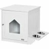 PawHut Maison De Toilette Pour Chat Design Porte Forme Maisonnette - Porte 2 Gamelles Intégré - Dim. 64L X 51l X 51,8H Cm - MDF Blanc -PawHut Soldes Boutique 57125685 1