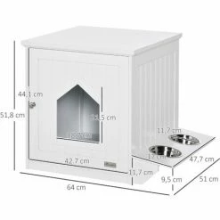 PawHut Maison De Toilette Pour Chat Design Porte Forme Maisonnette - Porte 2 Gamelles Intégré - Dim. 64L X 51l X 51,8H Cm - MDF Blanc -PawHut Soldes Boutique 57125685 3
