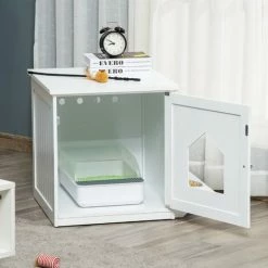 PawHut Maison De Toilette Pour Chat Design Porte Forme Maisonnette - Porte 2 Gamelles Intégré - Dim. 64L X 51l X 51,8H Cm - MDF Blanc -PawHut Soldes Boutique 57125685 5