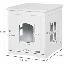 PawHut Maison De Toilette Pour Chat Design Maisonnette Avec Porte, Fenêtres - Dim. 48,7L X 53,3l X 53H Cm - MDF Blanc - Blanc -PawHut Soldes Boutique 57125686 3