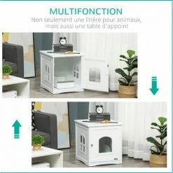 PawHut Maison De Toilette Pour Chat Design Maisonnette Avec Porte, Fenêtres - Dim. 48,7L X 53,3l X 53H Cm - MDF Blanc - Blanc -PawHut Soldes Boutique 57125686 5