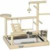 PawHut Aire De Jeu Perchoir Pour Perroquets, Perruches - Passerelle, Grelot, Balançoire, 2 Bols, Plateau Excrément - Acier Inox. Bois De Pin - Beige -PawHut Soldes Boutique 57600913 1