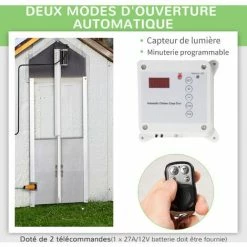 PawHut Porte Automatique Pour Poulailler - Minuterie, Capteur De Luminosité, 2 Télécommandes, Kit Installation Inclus - Alu. ABS Gris -PawHut Soldes Boutique 57600914 5