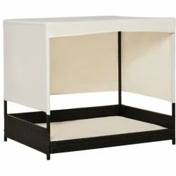 PawHut Canapé Chien Chat Avec Coussin Déhoussable Et Auvent Beige Dim. 91L X 71l X 81H Cm Résine Tressée Aspect Rotin Brun Foncé - Marron