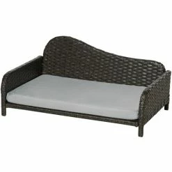 PawHut Canapé Méridienne Chien Chat Style Cosy Chic - Usage Intérieur/extérieur - Coussin Déhoussable Inclus Résine Tressée Gris - Gris