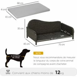 PawHut Canapé Méridienne Chien Chat Style Cosy Chic - Usage Intérieur/extérieur - Coussin Déhoussable Inclus Résine Tressée Gris - Gris 4 PawHut Canapé Méridienne Chien Chat Style Cosy Chic - Usage Intérieur/extérieur - Coussin Déhoussable Inclus Résine Tressée Gris - Gris -PawHut Soldes Boutique 58393147 3