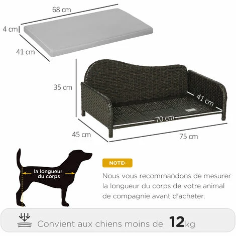PawHut Canapé méridienne chien chat style cosy chic - usage intérieur/extérieur - coussin déhoussable inclus résine tressée gris - Gris PawHut Canapé Méridienne Chien Chat Style Cosy Chic - Usage Intérieur/extérieur - Coussin Déhoussable Inclus Résine Tressée Gris - Gris -PawHut Soldes Boutique 58393147 3