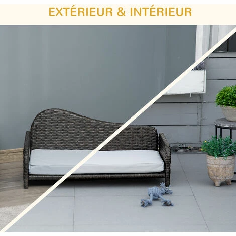 PawHut Canapé méridienne chien chat style cosy chic - usage intérieur/extérieur - coussin déhoussable inclus résine tressée gris - Gris PawHut Canapé Méridienne Chien Chat Style Cosy Chic - Usage Intérieur/extérieur - Coussin Déhoussable Inclus Résine Tressée Gris - Gris -PawHut Soldes Boutique 58393147 5