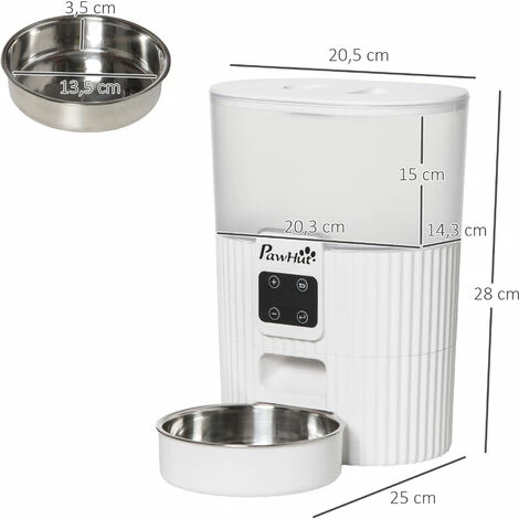 PawHut Distributeur de nourriture chat chien - distributeur de croquettes automatique programmable - gamelle incluse - acier inox. ABS blanc - Blanc PawHut Distributeur De Nourriture Chat Chien - Distributeur De Croquettes Automatique Programmable - Gamelle Incluse - Acier Inox. ABS Blanc - Blanc -PawHut Soldes Boutique 58393149 3