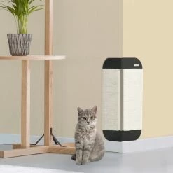 PawHut Griffoir Grattoir Chat D'angle Mural Dim. 20L X 20l X 60H Cm Jute Naturel MDF Noir - Noir -PawHut Soldes Boutique 58393152 2