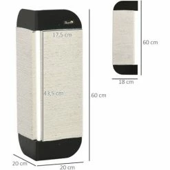 PawHut Griffoir Grattoir Chat D'angle Mural Dim. 20L X 20l X 60H Cm Jute Naturel MDF Noir - Noir -PawHut Soldes Boutique 58393152 3