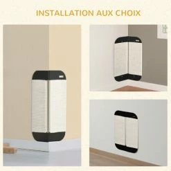 PawHut Griffoir Grattoir Chat D'angle Mural Dim. 20L X 20l X 60H Cm Jute Naturel MDF Noir - Noir -PawHut Soldes Boutique 58393152 5