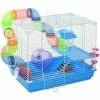PawHut Cage à Hamster Rongeur 2 Niveaux Avec Tunnel, Biberon Eau, Roue, Maisonnette, échelles - Dim. 46L X 30l X 37H Cm - Métal Blanc PP Bleu - Bleu