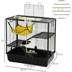 PawHut Cage Petits Rongeurs Rats Furets 3 Niveaux Avec Abreuvoir, Hamac, 2 Rampes - Dim. 80L X 48l X 78H Cm - Acier Alliage Alu. PP Noir - Noir -PawHut Soldes Boutique 58393160 3