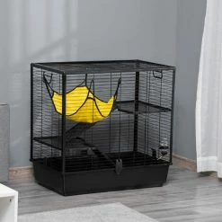 PawHut Cage Petits Rongeurs Rats Furets 3 Niveaux Avec Abreuvoir, Hamac, 2 Rampes - Dim. 80L X 48l X 78H Cm - Acier Alliage Alu. PP Noir - Noir -PawHut Soldes Boutique 58393160 4