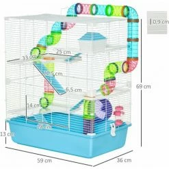 PawHut Grande Cage à Hamsters 5 Niveaux - Tunnels, Abreuvoir, Roue, Maisonnette, échelles - Dim. 59L X 36l X 69H Cm - Métal PP Bleu Blanc - Bleu -PawHut Soldes Boutique 59671848 3