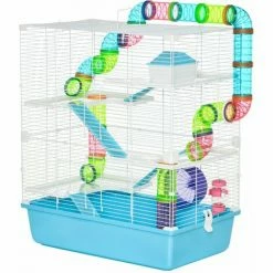 PawHut Grande Cage à Hamsters 5 Niveaux - Tunnels, Abreuvoir, Roue, Maisonnette, échelles - Dim. 59L X 36l X 69H Cm - Métal PP Bleu Blanc - Bleu -PawHut Soldes Boutique 59671848 4