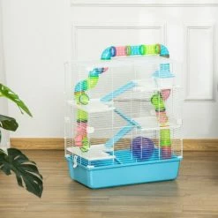 PawHut Grande Cage à Hamsters 5 Niveaux - Tunnels, Abreuvoir, Roue, Maisonnette, échelles - Dim. 59L X 36l X 69H Cm - Métal PP Bleu Blanc - Bleu -PawHut Soldes Boutique 59671848 5