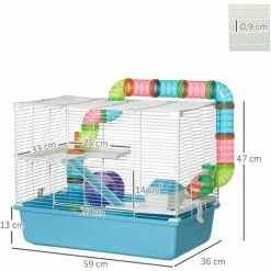 PawHut Cage à Hamsters 3 Niveaux - Tunnel, Abreuvoir, Roue, Maisonnette, échelles - Dim. 59L X 36l X 47H Cm - Métal PP Bleu Blanc - Bleu -PawHut Soldes Boutique 59671872 3