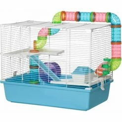 PawHut Cage à Hamsters 3 Niveaux - Tunnel, Abreuvoir, Roue, Maisonnette, échelles - Dim. 59L X 36l X 47H Cm - Métal PP Bleu Blanc - Bleu -PawHut Soldes Boutique 59671872 4