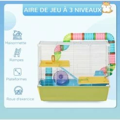 PawHut Cage à Hamsters 3 Niveaux - Tunnel, Abreuvoir, Roue, Maisonnette, échelles - Dim. 59L X 36l X 47H Cm - Métal PP Bleu Blanc - Bleu -PawHut Soldes Boutique 59671872 5