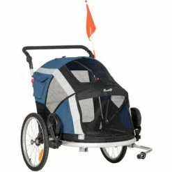PawHut Remorque Vélo Jogger 2 En 1 Pour Animaux Drapeau Roues Avants Pivotantes Réflecteurs Et Barre D'attelage Inclus Bleu Noir