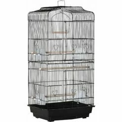 PawHut Cage à Oiseaux Volière Avec Mangeoires Perchoirs Plateau Amovible Dim. 46,5L X 35,5l X 92H Cm Métal PS Noir - Noir
