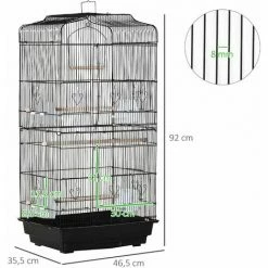 PawHut Cage à Oiseaux Volière Avec Mangeoires Perchoirs Plateau Amovible Dim. 46,5L X 35,5l X 92H Cm Métal PS Noir - Noir -PawHut Soldes Boutique 60193639 3
