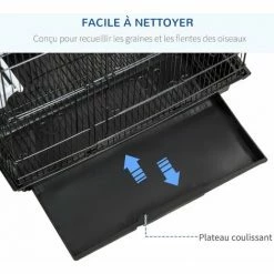 PawHut Cage à Oiseaux Volière Avec Mangeoires Perchoirs Plateau Amovible Dim. 46,5L X 35,5l X 92H Cm Métal PS Noir - Noir -PawHut Soldes Boutique 60193639 5