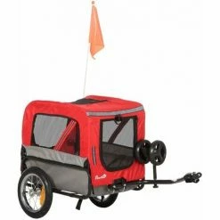 PawHut Remorque Vélo Jogger 2 En 1 Pour Animaux Drapeau Roue Avant Pivotante Réflecteurs Et Barre D'attelage Inclus Rouge Gris - Rouge