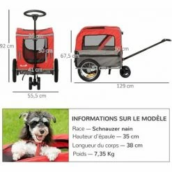 PawHut Remorque Vélo Jogger 2 En 1 Pour Animaux Drapeau Roue Avant Pivotante Réflecteurs Et Barre D'attelage Inclus Rouge Gris - Rouge -PawHut Soldes Boutique 60274177 3