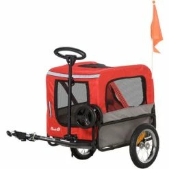 PawHut Remorque Vélo Jogger 2 En 1 Pour Animaux Drapeau Roue Avant Pivotante Réflecteurs Et Barre D'attelage Inclus Rouge Gris - Rouge -PawHut Soldes Boutique 60274177 5