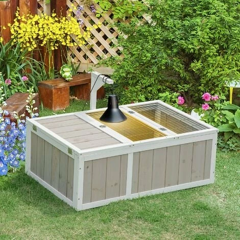 PawHut Enclos pour tortue - parc pour tortue - maison pour tortue terrestre - enclos extérieur avec grillage - bois sapin gris blanc - Gris PawHut Enclos Pour Tortue - Parc Pour Tortue - Maison Pour Tortue Terrestre - Enclos Extérieur Avec Grillage - Bois Sapin Gris Blanc - Gris -PawHut Soldes Boutique 60352153 2