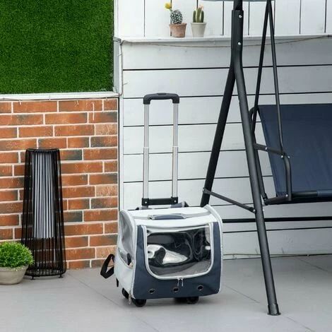 PawHut Sac à dos sac de transport à main trolley chariot sur roulettes 3 en 1 pour chien chat - pliable, roulettes, poignée telescopique, rangements - gris bleu - Gris PawHut Sac à Dos Sac De Transport à Main Trolley Chariot Sur Roulettes 3 En 1 Pour Chien Chat - Pliable, Roulettes, Poignée Telescopique, Rangements - Gris Bleu - Gris -PawHut Soldes Boutique 60940587 2