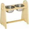 PawHut Gamelle Double Chien Chat - Porte-gamelles Surélevé - Hauteur, Inclinaison Réglables - 2 Gamelles Acier Inox. Incluses Bois Pin - Beige -PawHut Soldes Boutique 60940588 1