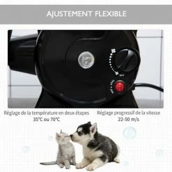 PawHut Séchoir Sèche-poils Toilettage Pour Chien Chat Animaux 2400 W - Température Vitesse Réglable - 3 Embouts - Noir - Noir -PawHut Soldes Boutique 61063633 4