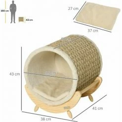 PawHut Maison Pour Chat Design - Niche Chat Panier Chat - Coussin, Grattoir Sisal Jonc De Mer Naturel Inclus - Bois Flanelle Beige - Beige -PawHut Soldes Boutique 63842204 3