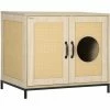 PawHut Meuble Maison De Toilette Pour Chat 2 En 1 Avec Double Porte Châssis Acier Panneaux Particules Aspect Bois Clair - Beige -PawHut Soldes Boutique 67360680 1