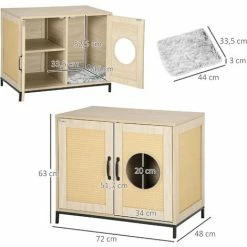 PawHut Meuble Maison De Toilette Pour Chat 2 En 1 Avec Double Porte Châssis Acier Panneaux Particules Aspect Bois Clair - Beige -PawHut Soldes Boutique 67360680 3