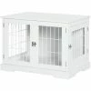 PawHut Cage Pour Chien Animaux Table D'appoint 2 En 1 - 2 Portes Verrouillables - Dim. 76L X 54,5l X 56H Cm - MDF Acier Blanc - Blanc