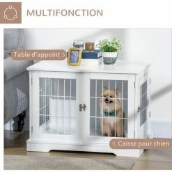 PawHut Cage Pour Chien Animaux Table D'appoint 2 En 1 - 2 Portes Verrouillables - Dim. 76L X 54,5l X 56H Cm - MDF Acier Blanc - Blanc -PawHut Soldes Boutique 67360747 4